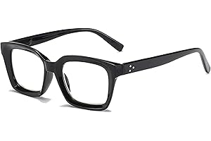 Hubeye Occhiali da lettura Donna e Uomo Quadrata Montatura Grande con Cerniere a molla Occhiali Anti luce blu (Nero, 0.00)