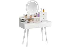 ZenkiHome Dressing Table, Small Vanity Desk with Two Drawers and Steel Legs, White