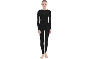SUPRNOWA Crew Neck Full Body Unitard Elastane Spandex Long Sleeve Round Neck One Piece Bodysuit Unisex