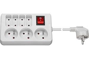 ‎PREMIUMCORD PremiumCord ppd02 Steckdosenleiste 1,5m mit Netzschalter, 7-fach, Qualitäts Verlängerungskabel 230V, 4 + 3 Steckdosen 45° gedreht mit Kindersicherung, Farbe weiß