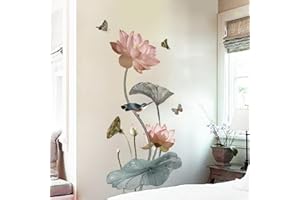 ‎COVPAW COVPAW® Wandtattoo Wandaufkleber XXL Lotus Rosa Pink Lotusblatt Blumen Wandsticker Wandbild Bilder Wohnzimmer Schlafzimmer Deco