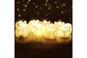 Homemory 12 Pack Timer Tea Lights, Dripping Effect Flameless Flickering Battery Operated, Auto-On 6 Hours and Off 18 Hours Everyday