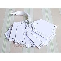 étiquette kraft blanche dentelle - 6 x 4.5 cm - lot de 10 étiquettes américaine rectangulaire mariage naissance fiançailles tag label