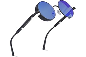 besbomig Steampunk Style Lunettes de Soleil Homme Femme Ronde Rétro Métal Cadre Unisexe Protection UV400 Classique Lunettes pour Voyage Pêche Sports