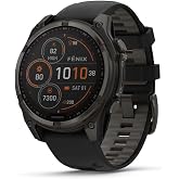 Garmin fenix 8 47 mm, Solar, Sapphire Carbon Gray DLC Titanium, Black/Grey Silicone Strap, Smart Watch