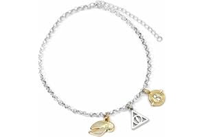 Harry Potter Bransoletka Charm z trzema zawieszkami - złoty znicz, insygnia śmierci i zmieniacz czasu