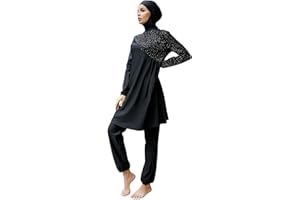Odizli Damen Muslimische Bademode Islamisch Burkini Langarm Schwimmoberteile Built in Bra+Schwimmhose+Hijab 3tlg Full Cover Badeanzug