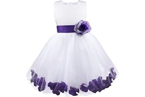 IEFIEL Pétales Fleur Robe Demoiselle d'honneur Bébé Enfant Filles Robe Cérémonie Princesse Noeud Papillon Dos Jupe 2-14 Ans
