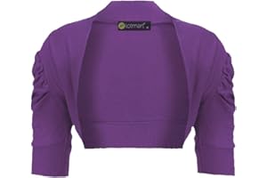 LOTMART Girls Ruched Sleeve Casual Cropped Bolero Shrug Kids Plain Cardigan Top