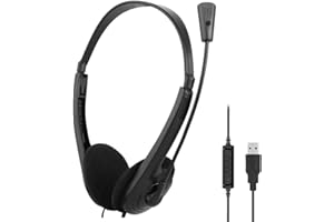 TFUFR USB PC Microphone Headset with Audio Controls, Computer Headphone with Mic for Laptop PC, Wired Headset for Call Center/Office/Conference Calls/Online Course Chat
