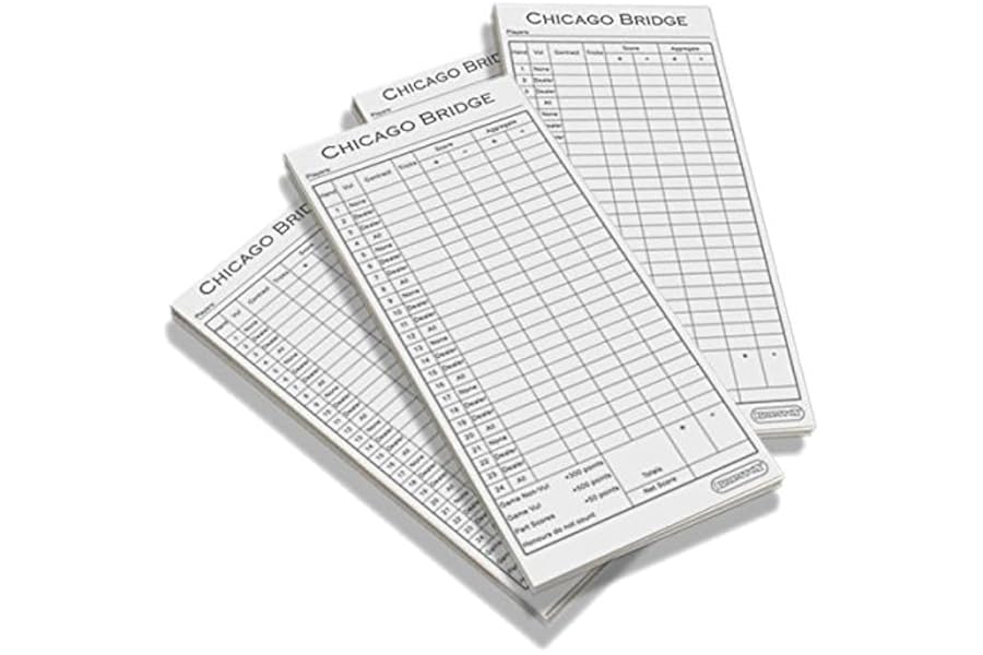 Brimtoy Chicago Bridge Score Pads 4 Pack, Easy to Use to Support Bridge Card Game, 200 Sheets, 50 Pages per Pad