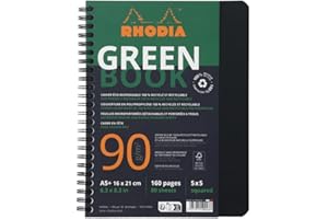 RHODIA 119913C - Cahier Greenbook 100 % Recyclé et Recyclable - Noir - A5+ - Petits Carreaux - 160 pages Perforation 6 Trous - Papier Clairefontaine Recyclé 90g Fsc® - Couverture Polypro