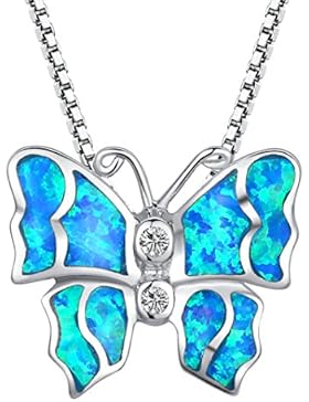 Arco Iris Schmuck Damen-Halskette mit Anhänger Schmetterling Sterling Silber mit Blauer Opal und Zirkonia 45 cm