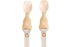 Bibado - Handi Cutlery Set (Fawn) - Toddler Cutlery Weaning Set - Baby Spoons & Forks - Use with Coverall Bibs - Detachable Straps - Dishwasher Safe, BPA Free - Baby Essentials - 6 Months to 24 Months