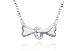 IzuBizu London Womens 925 Sterling Silver Dog Bone White Crystal Pet Animal Lover Diamond Necklace Birthday Anniversary Mother's Day