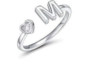 CRYSLOVE Anelli Donna Argento 925 Iniziale Dalla A Alla Z di Anello Aperto Regolabile Cuore Zirconi Lettera Impilabili Anello,Gioielli Regalo di Natale di Halloween
