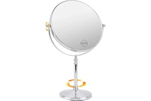 Ohotecy Espejo de Maquillaje de Sobremesa 1x/10x Aumentos, Ø 20 cm Espejo de Maquillaje Independiente de Doble Cara, Espejo de Baño, Redondo Giratorio 360° - Ideal para Afeitarse Maquillarse