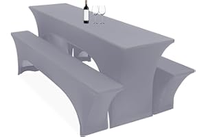 LUMAYCENS 3er-Set Biertischhussen, 220 x 50 x 70 cm hussen bierzeltgarnitur, hellgrau, Stretch-Bezüge für Biertisch-und Bankgarnituren, Bierbankhussen, Spandex-Bierzeltgarnitur für Bankett, Gartenmöbel-Bezüge