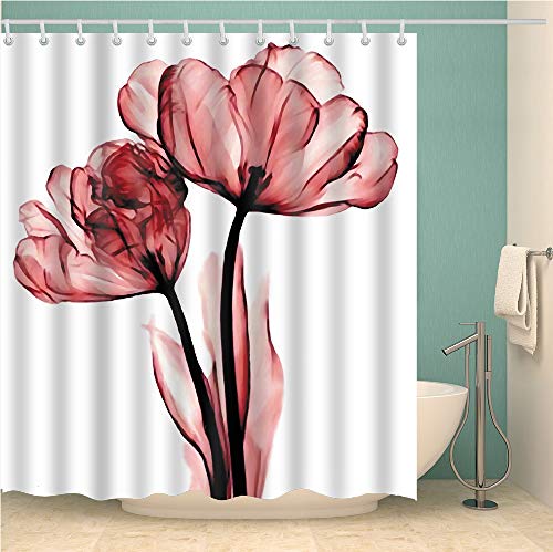 YONG-SHENGThe floral shower curtain Waterproof Mildew Resistant Polyester Fabric Bathroom Setswith 12 Hooks(180 x 180 cm|100% Polyester)