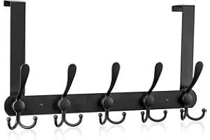 Yangbaga Over the Door Hooks, Over the Door Hanger, Over Door Hook Rack with Rust Resistant Finish for Coat, Clothes, Robe, Bag, Towel, 10 Hooks for Bedroom, Kitchen, Bathroom, 20KG Heavy-Duty (Black)