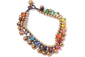 81stgeneration Cavigliera in Ottone Color Oro con Campanellini e Perline di Vetro Color Arcobaleno | Cavigliere con Perline in Stile Indiano | Gioielli per i Piedi per Le Donne