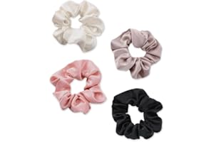 M MARIE MADELEINE EMPORIUM Marie Madeleine 4 Coleteros de Satén para Mujer, Silk Scrunchies Suaves que No Dañan el Cabello, Gomas de Pelo para Mujer y Niñas, Accesorios de Pelo Elegantes en Marfil, Rosa, Champagne y Negro