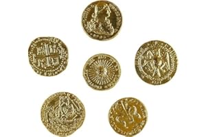LAZZARO ITALY Pieces de Monnaie pirate metal plaqué or. Idée cadeau originale pour les fans d'accessoires gadgets piraterie, cosplay, fantasy. Set 6 reproductions de trésor de pirates collection