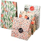 24PCS Sachets aliments Kraft Sac pot de fleurs pain avec autocollant en motif fleurs Décoration cadeau 23*13*8cm(4 motifs, 6PCS chaque motif)