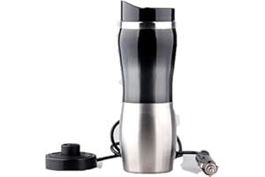 Tasse Bouilloire électrique de voiture - Mengshen Car Electric Mug 12V 400ML 50W Portable Chargeur voiture Cup Café en acier inoxydable tasse chauffante Heating up to 100 degrees Celsius, CA102 Black