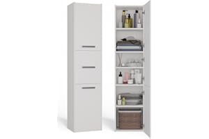 ‎CDF CDF Badezimmerschrank Hochschrank 40×30×170 cm – Weiß – Türen mit Soft-Close – freistehend/wandhängend – pflegeleichtes Badmöbel – modern