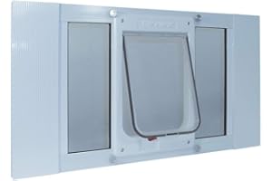 IDEAL PET PRODUCTS SINCE 1979 Ideal Pet Products Aluminum Sash Window Pet Door, Adjustable Width 23" to 28", Chubby Kat, 7.5" x 10.5" Flap Size, White
