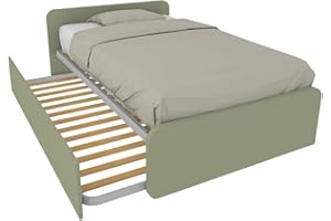 MOBILFINO CAMERETTE 864R - Letto cameretta 120x190 1piazza e Mezzo con Secondo Letto Estraibile e Testate Personalizzabili.Reti Incluse - Testata a Sinistra, Salvia