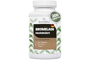 ‎BANDINI Bandini® Bromelain 10000 F.I.P/g | 5000 GDU/g | Starke Detox Entwässerung | 200 magensaftresistente hochdosierte Tabletten | Reines Natürliches Enzym Ananas Extrakt | 1 Tablette/Tag für 200 Tage