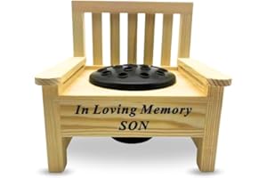 Yaldram Mini Wooden Memorial Bench with Black Plastic Insert Pot Fresh Artificial Flowers Graveside Ornament Bench with Flower Holder Heartfelt-Tribute (In Loving Memory SON)