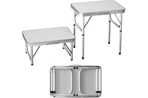 Qimu Klappbarer Campingtisch mit 2 verstellbaren Höhen, leichter Aluminium-Picknicktisch, tragbar, faltbar, Picknicktische für Picknick/Camping (Weiß, 60 cm - 2 verstellbare Höhen)