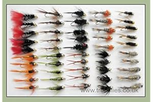 TROUTFLIES UK LTD Gold Head Nymphe Forellenfliegen, 50 Stück, 10 Sorten, gemischt 10/12, Fliegenfischen