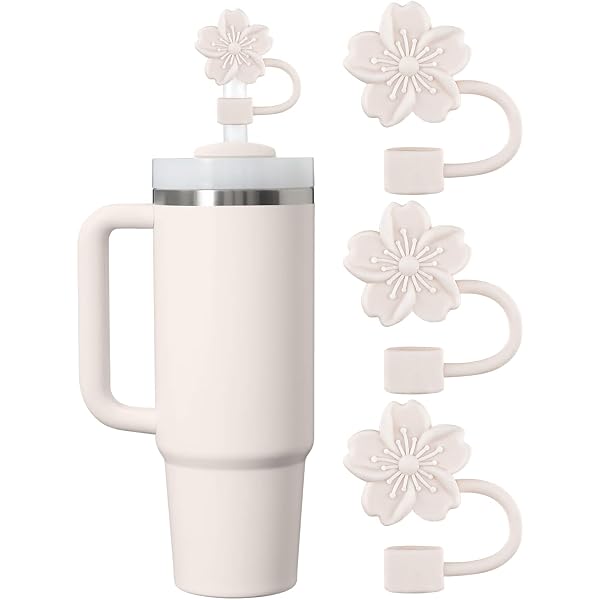 4 Stück Pinke Blumen-Strohhalmabdeckungen Für Stanley Cups 30/40 Oz – Aus Silikon, Lebensmittelecht, Staubdicht