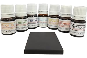 KD89 Test Gold – Set 7 zum Testen von Metallen. Bestimmen Sie den Titel Ihres Goldschmucks (9 K, 14 K, 18 K, 19,2 K, 24 K), + Test Platin & Silber, Glas