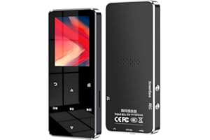 RIJAHO MP3 Player with Bluetooth 5.0, Touch Buttons with 1.8-inch Screen, Digital Music Player Speaker with FM Radio Recorder HiFi, Alarm Clock Pedometer Wired Headphones (32GB, BLACK)
