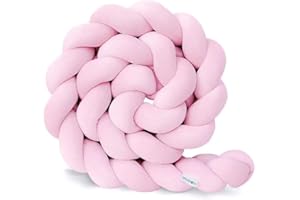 Hovoto Bettschlange Geflochten, Bettschlange, Kantenschutz Bettumrandung Knotenkissen, Seitenschläferkissen, Bettschlange Baby, Zierkissen Stillkissen, rosa,2m
