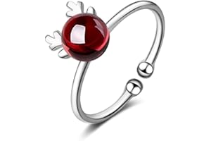 CHANDLER Weihnachtsring, Geschenk, 925er Sterlingsilber, roter Granat, Hirsch, offener Ring für Damen und Mädchen, verstellbare Größe, Silberring, Sterling Silber, Granat