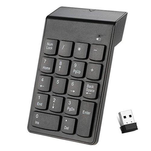 VIAXOS Wirless Numeric Keypad, 18 Keys Wireless USB Number Pad Keyboard with 2.4G Mini USB Numeric Receiver for Laptop Desktop PC Notebook - Black