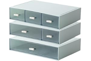 KEPUARM 3 étages organiseur de tiroirs de bureau avec 6 tiroirs, organiseur de maquillage, boîte de rangement empilable, tiroirs de rangement en plastique Pour Ranger La Papeterie Et Les Cosmétiques (Bleu)