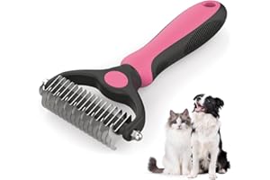 HUIYOUJIU 2-in-1 Dog Brush - Pet Grooming Tool, Dematting Dog Comb, Large Deshedding Tool, 2 Sided Undercoat Rake, Cat Dog Matted Fur Remover for Pets Dogs and Cats with Long Hair (Rose Red)
