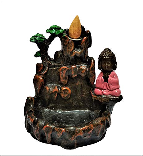 Purpledip Resin Fog Fountain with Backflow Dhoop Incense Burner & 10 Myrrh Cones: Baby Laughing Buddha (11520B)