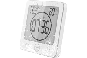 ‎VORRINC VORRINC Badezimmer Uhr, Badezimmeruhr mit saugnapf, Bad Uhr Badezimmeruhr Wasserdicht Berührungssteuerung ℃ / ℉ Luftfeuchtigkeit Temperatur LCD Display, Countdown Timer, 3 Montagemethoden (Weiß)