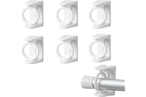 JAONLD No Drill Curtain Pole Brackets, 6 Pcs Curtains Rod Holder Self Adhesive Curtain Hooks Towel Pole Holder Wall Fixing Rod Hangers Hooks with Rotating Ring for Bathroom Kitchen