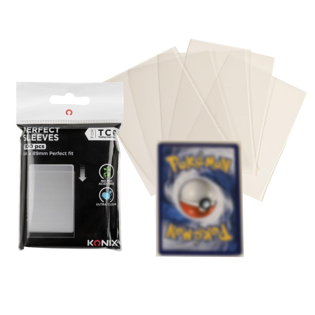 Konix Perfect Sleeves kaartbeschermer 64 x 89 mm, 100 hoesjes, compatibel met Lorcana, Magic The Gathering, Pokémon, kunststof, transparant