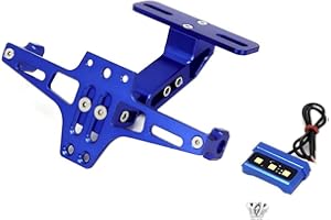 CYSFETENA Adjustable Motorbike Number Plate Holder with LED Light, Aluminum Alloy Motorcycle License Plate Bracket Eliminator Kit, Motorcycle Frame Mount for Replacement (Blue)