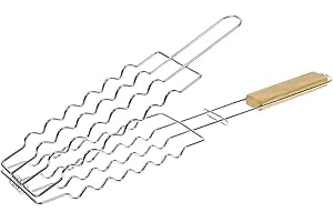 RUECAB - Grilles de Cuisson Barbecue et fumoir - Grille de Barbecue Double à Saucisse,Grille Barbecue Saucisse, Grille BBQ - Matière :Acier chromé - Dimensions :29 x 9cm - 6 saucisses